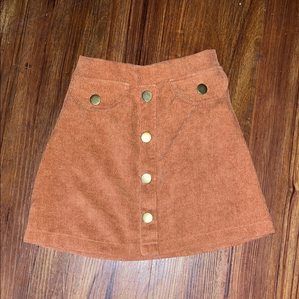 Corduroy Button-Front Skirt in Rust